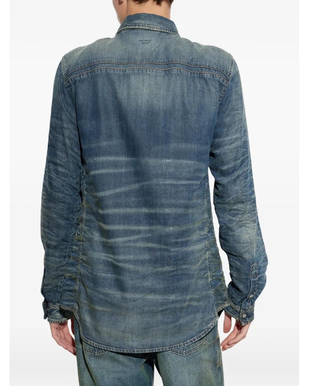 DIESEL Blue Chemise Délavée À Effet Moustaches for men