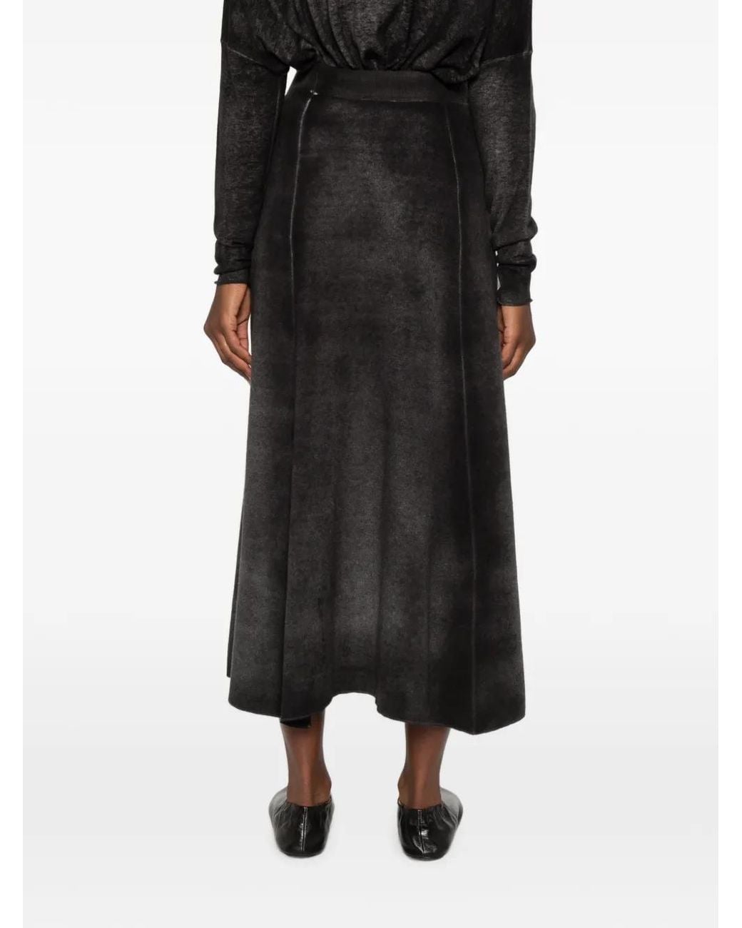 Avant Toi Black Faded-Effect Midi Skirt