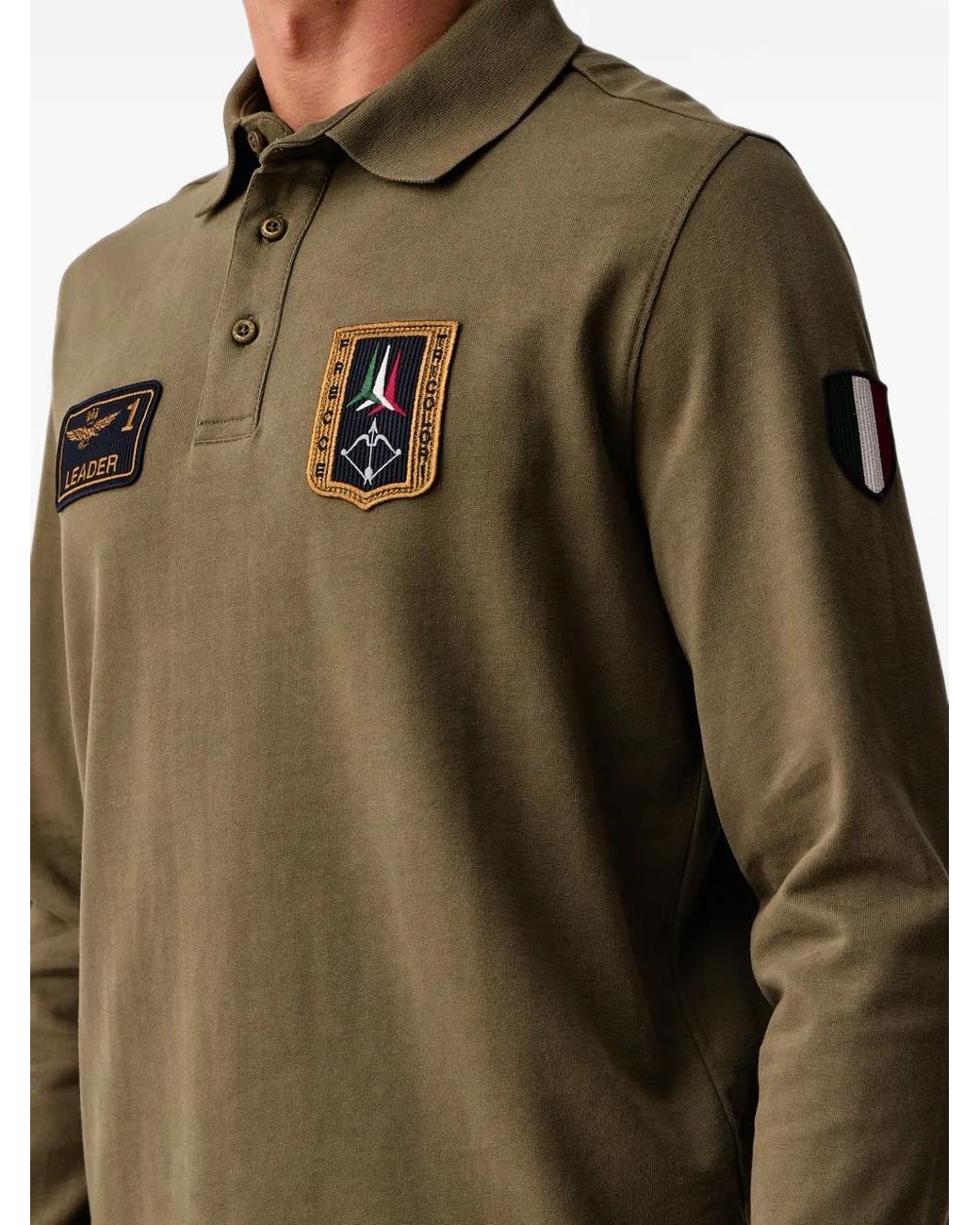 Aeronautica Militare Green Tricolor Arrows Long-Sleeve Polo Shirt for men