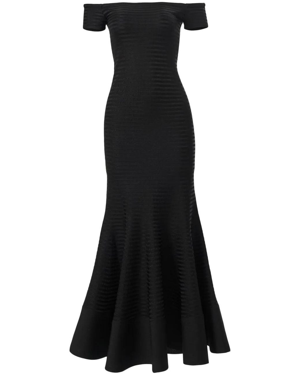 Carolina Herrera Black Striped Off-Shoulder Maxi Dress