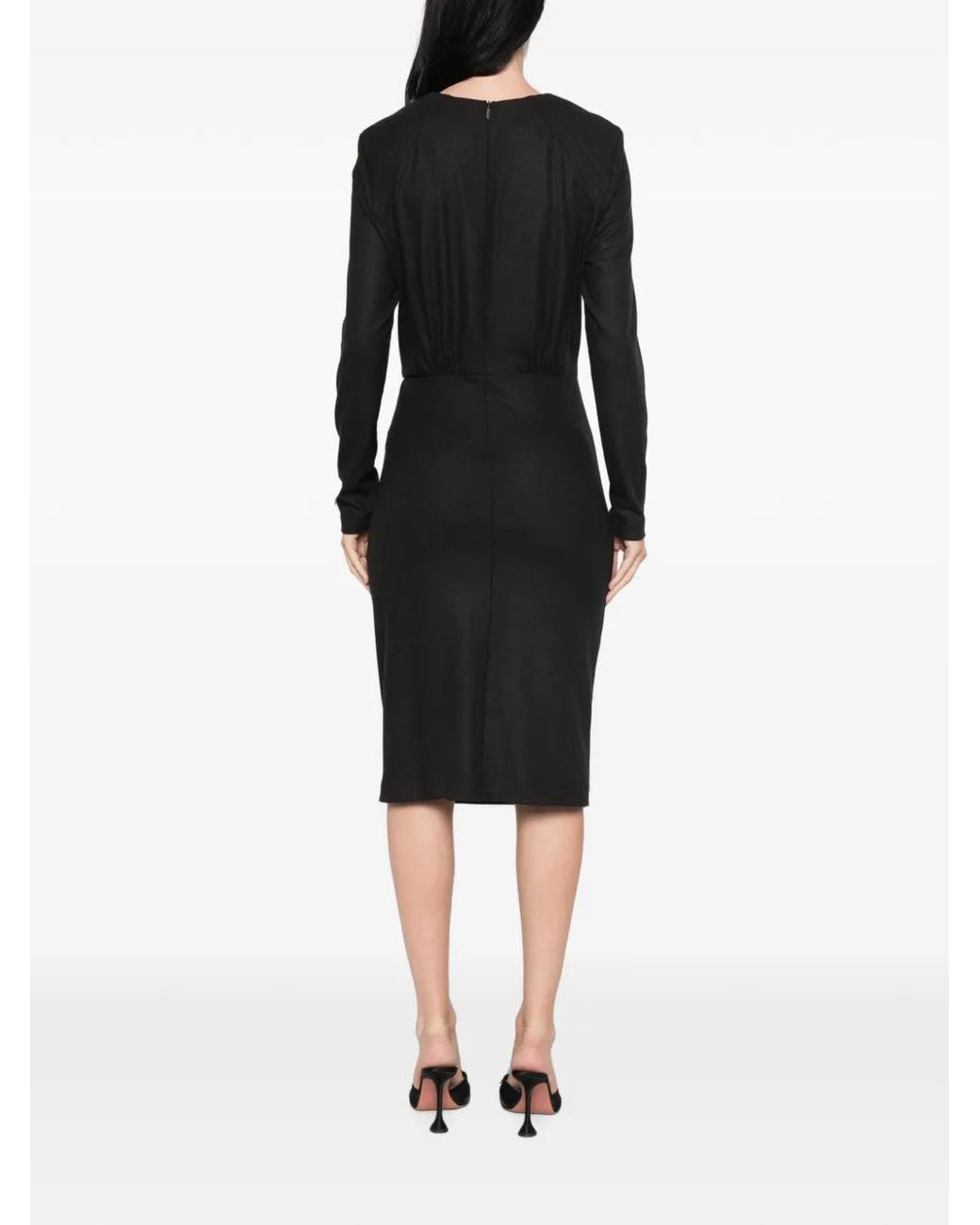 Pinko Black Anthurium Zip-Detail Gathered-Waist Midi Dress