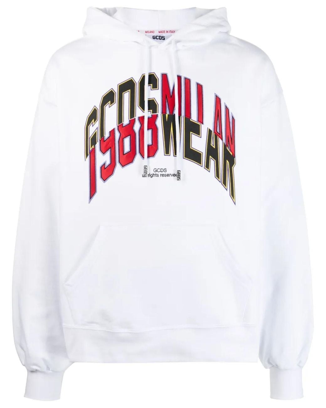 Gcds White Logo-Print Cotton Hoodie for men