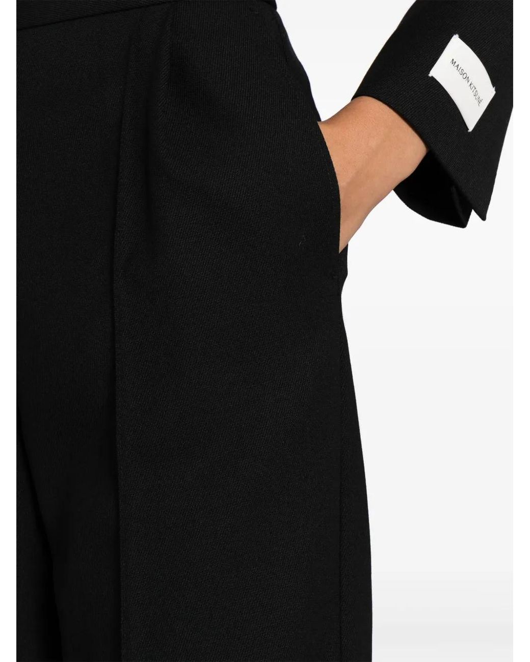 Maison Kitsuné Black Pleated Wool-Blend Wide-Leg Trousers