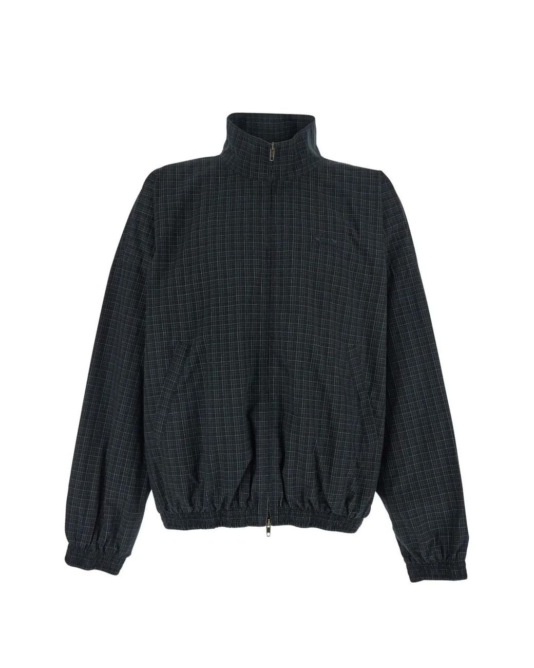 Balenciaga Blue Tartan Embroidered Jacket for men