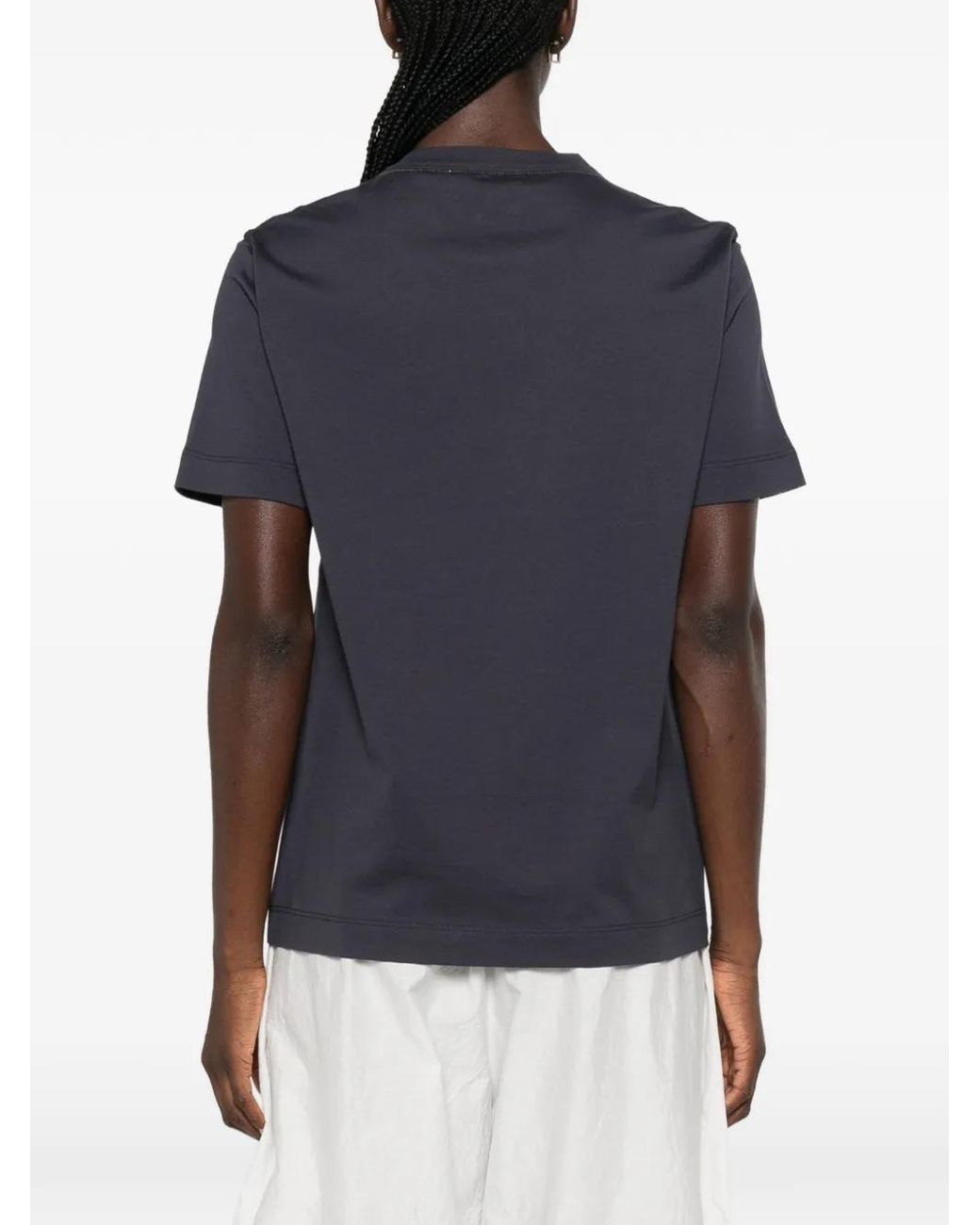Brunello Cucinelli Blue Cotton Jersey T-Shirt With Monili