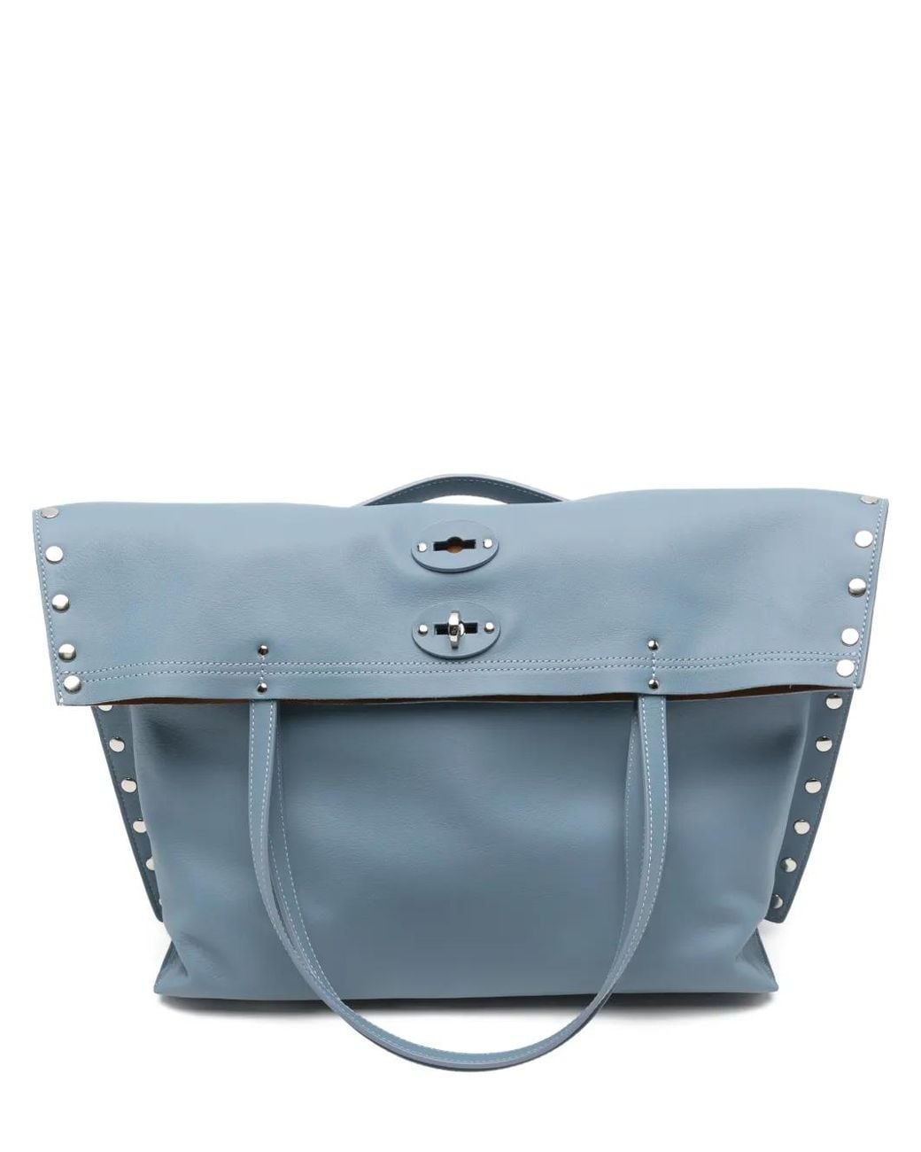 Zanellato Blue Medium Saeta Stud Leather Tote Bag