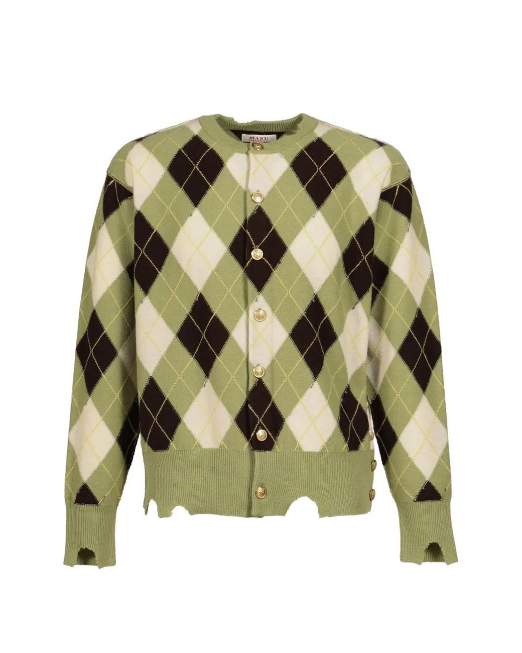 MASU Green Diamond Scraped Distressed Cardigan for men
