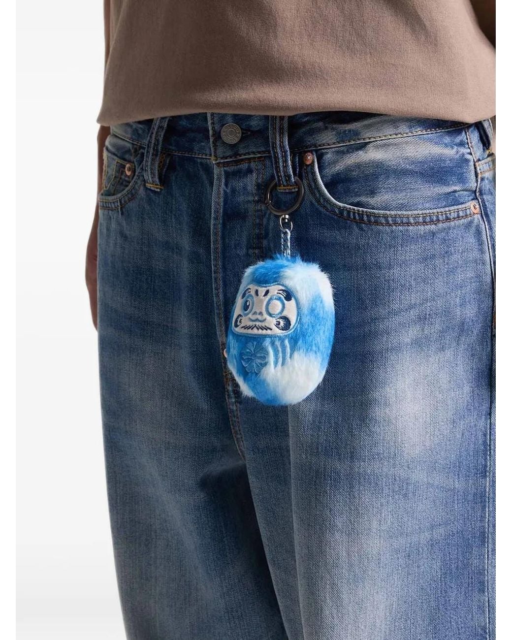 Evisu Blue Daruma Faux-Fur Keyring