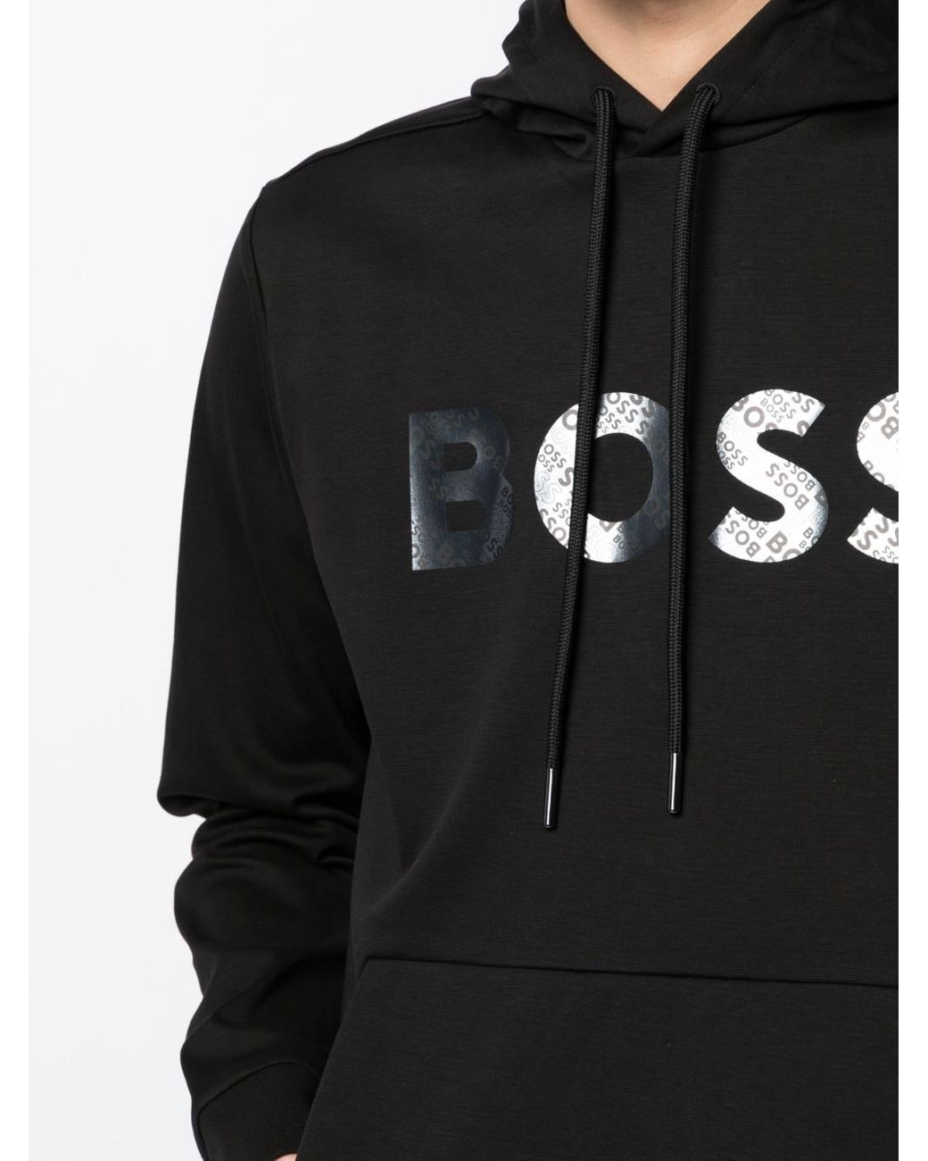 BOSS by HUGO BOSS Mirror Effect Logo Hoodie in Black for Men | Lyst