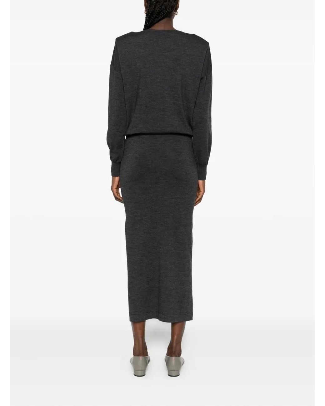 P.A.R.O.S.H. Black Long-Sleeve Midi Dress