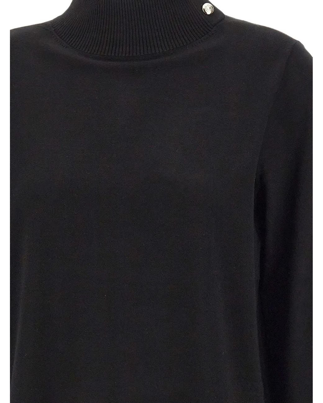 Elena Miro Black Logo-Embroidered Button-Detail Sweater