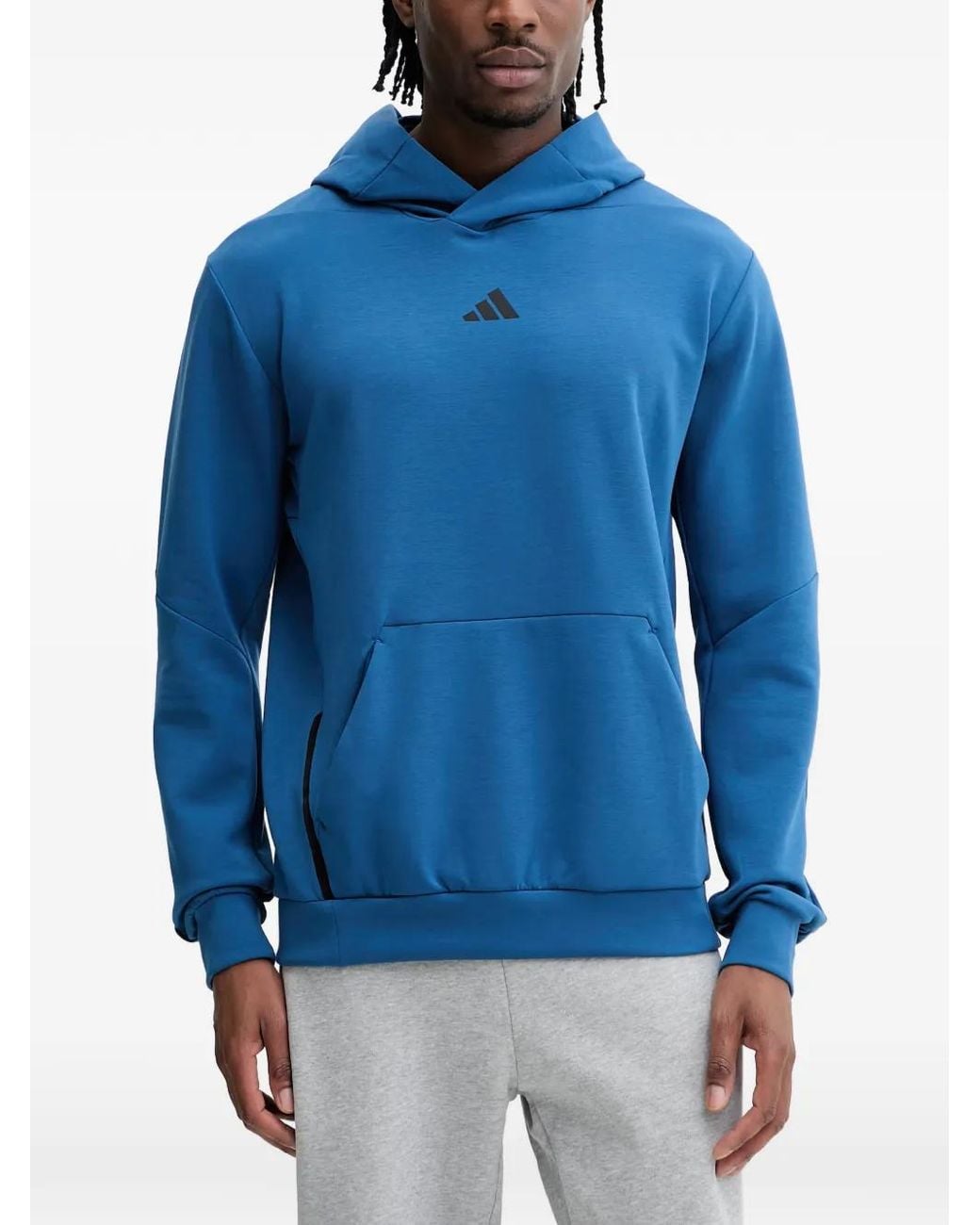 Adidas Blue Logo-Print Hoodie for men