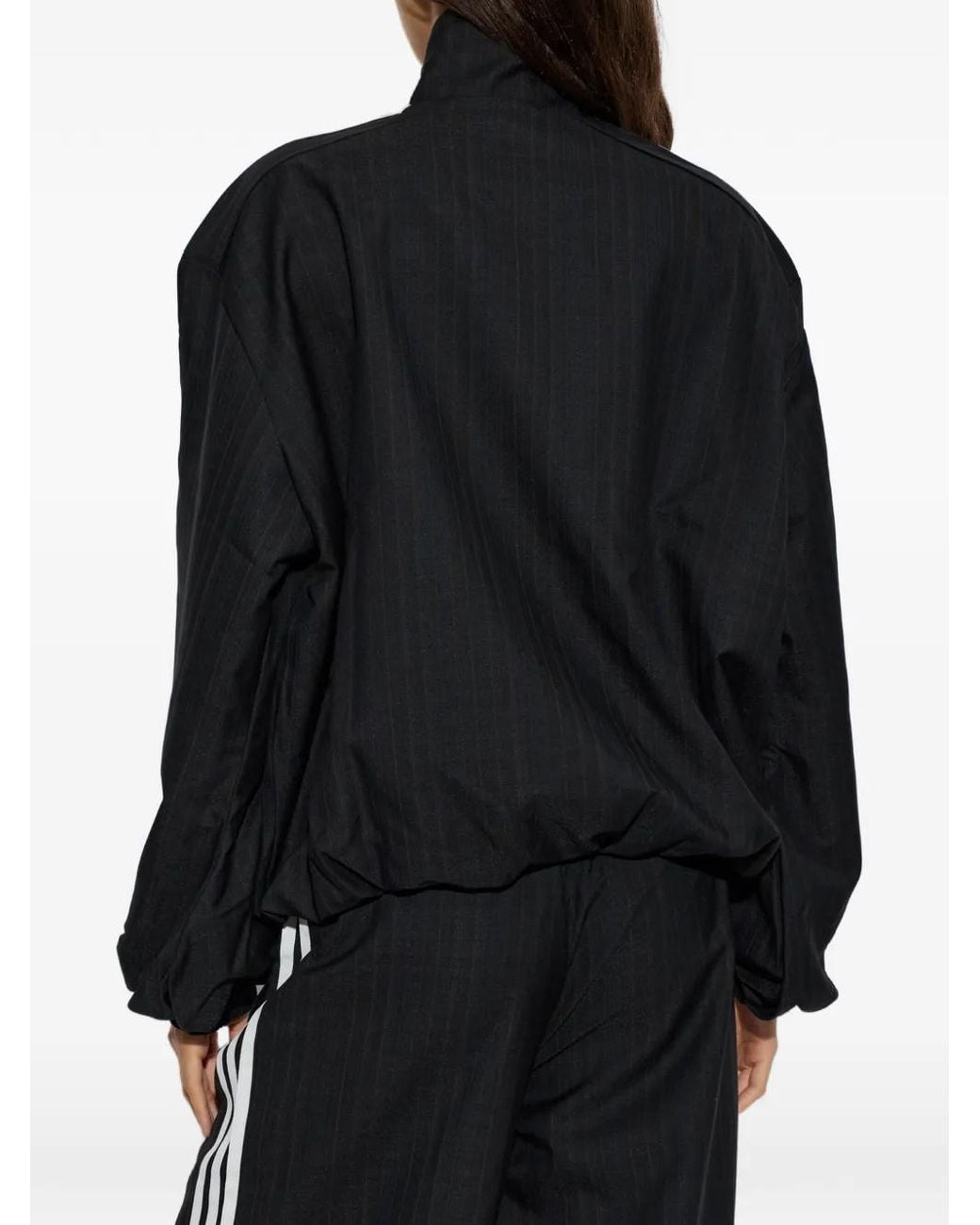 Adidas Black Embroidered-Logo Pinstripe Jacket