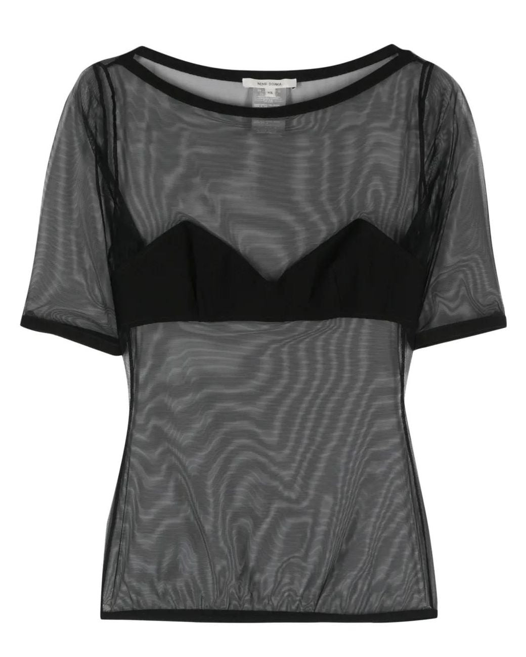 Nensi Dojaka Black Bra-Effect-Panel Mesh T-Shirt