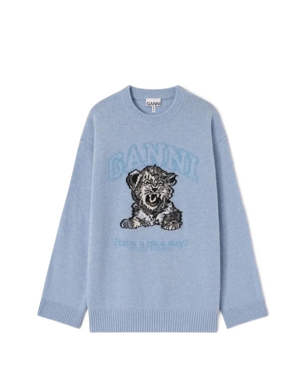 Ganni Blue Oversized Jumper With Tiger