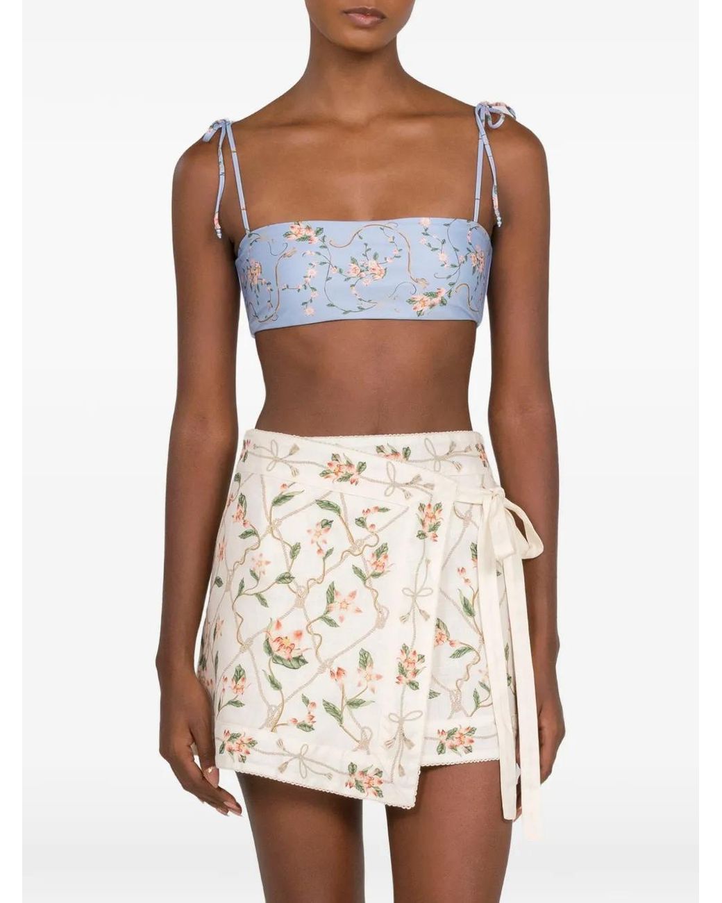 Agua Bendita Natural Luna Floral-Print Mini Wrap Skirt