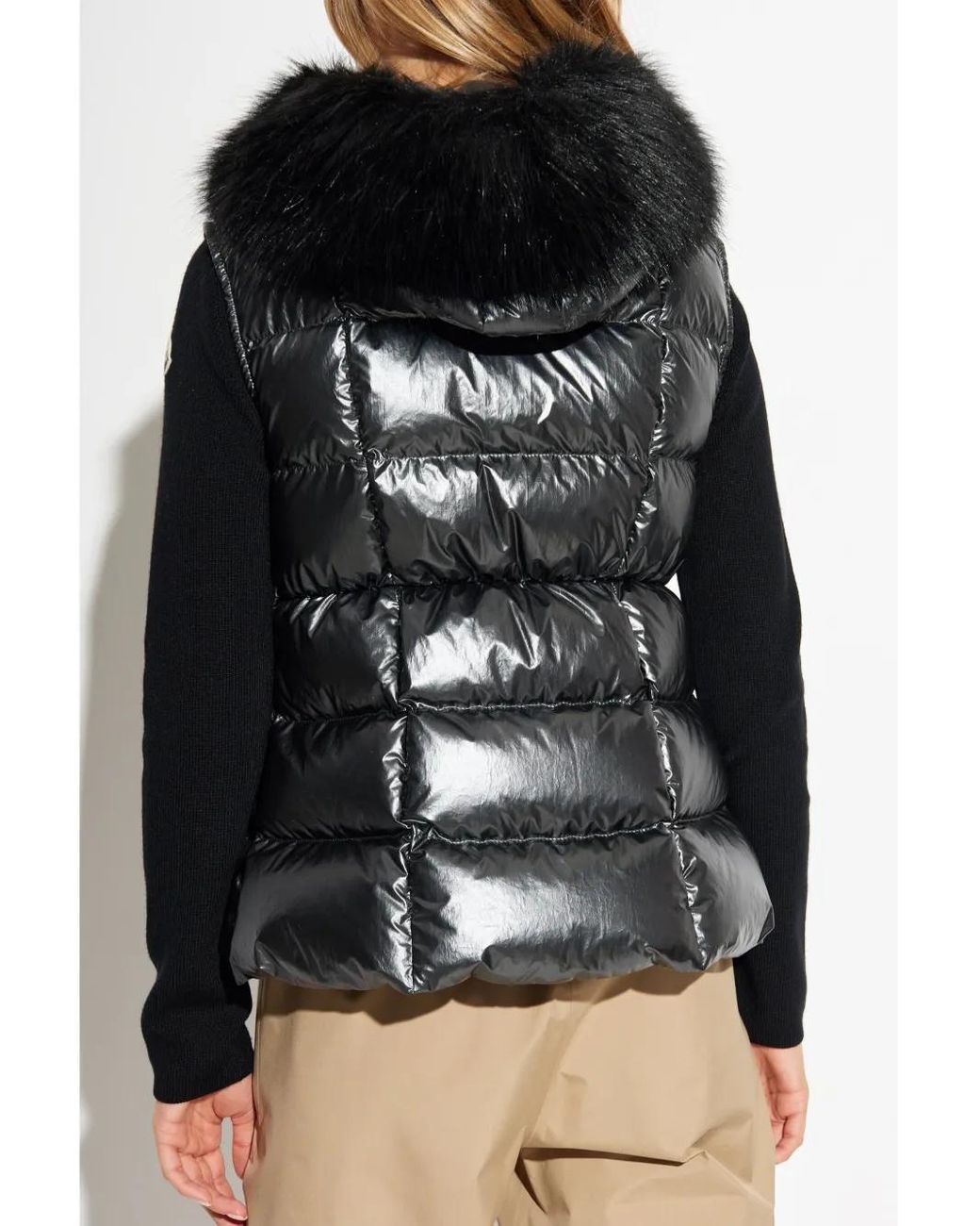 Moncler Black Anse Shearling-Collar Down Vest