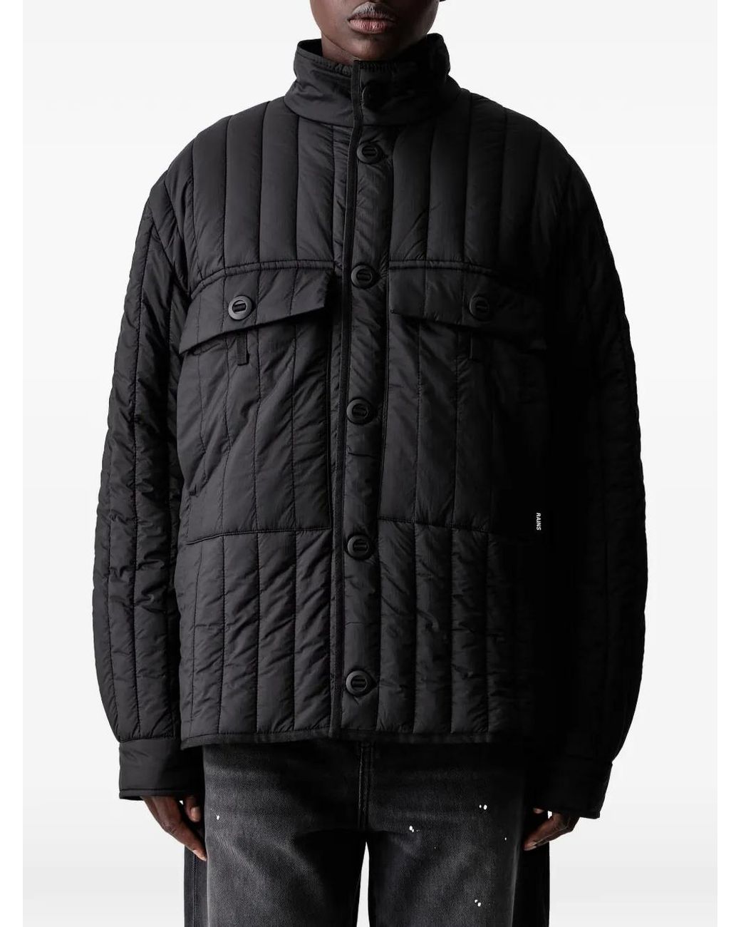 Rains Black Veste Boutonnée À Design Matelassé
