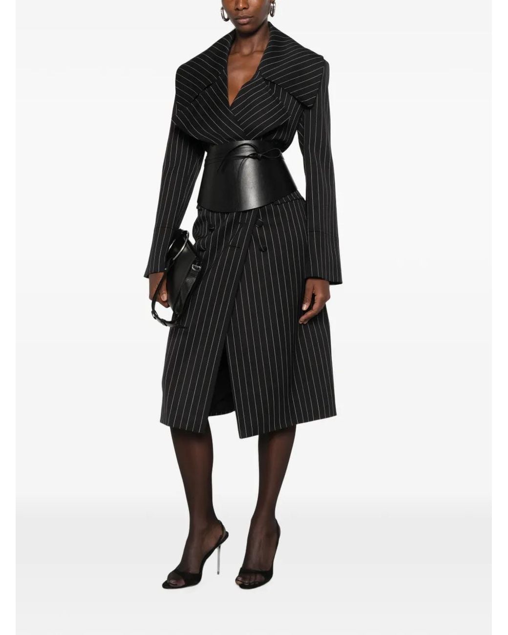 Dondup Black Pinstripe-Pattern Double-Breasted Coat