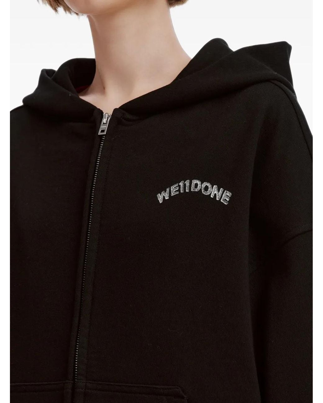 we11done Black Teddy Bear-Print Hoodie