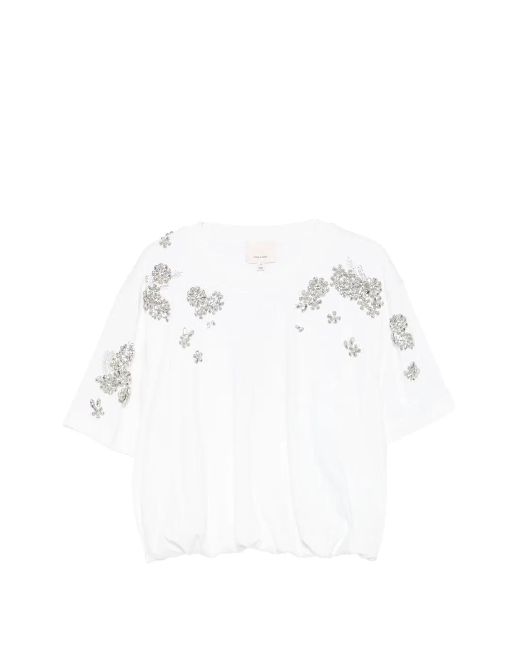 Cinq À Sept White T-Shirt Froncé À Ornements En Cristal