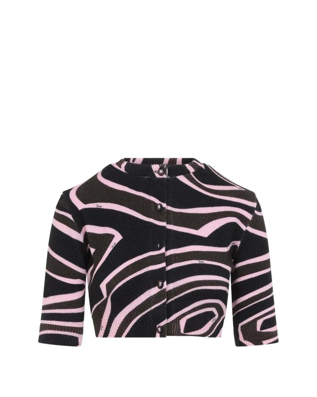 Emilio Pucci Black Labirinto Print Wool Cropped Cardigan