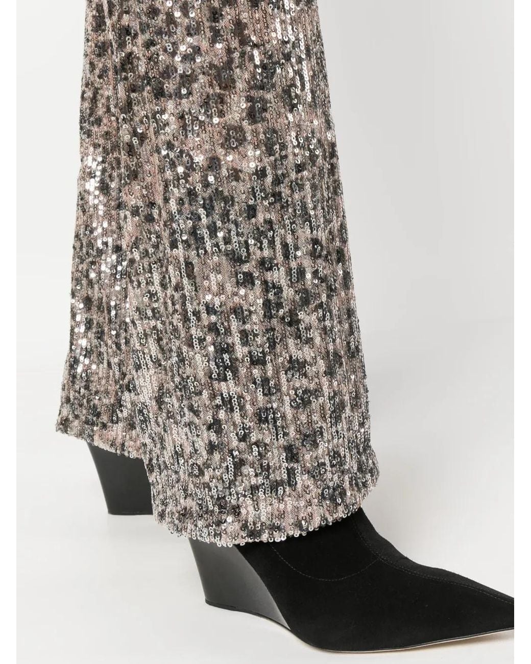 Liu Jo Gray Sequin-Embellished Straight-Leg Trousers