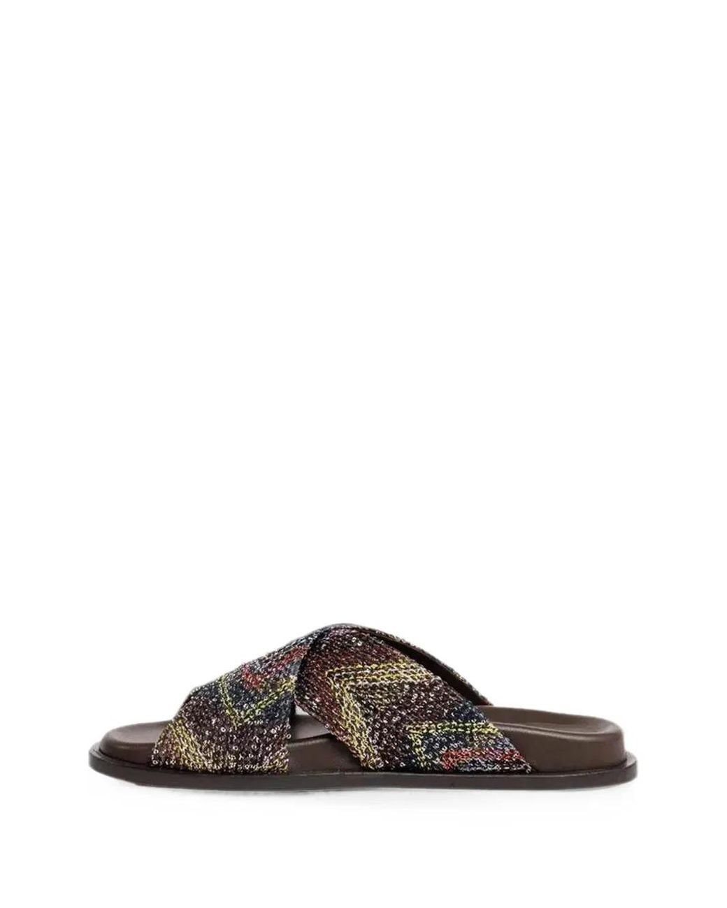 Missoni Gray Zigzag-Knit Cross-Strap Flat Sandals