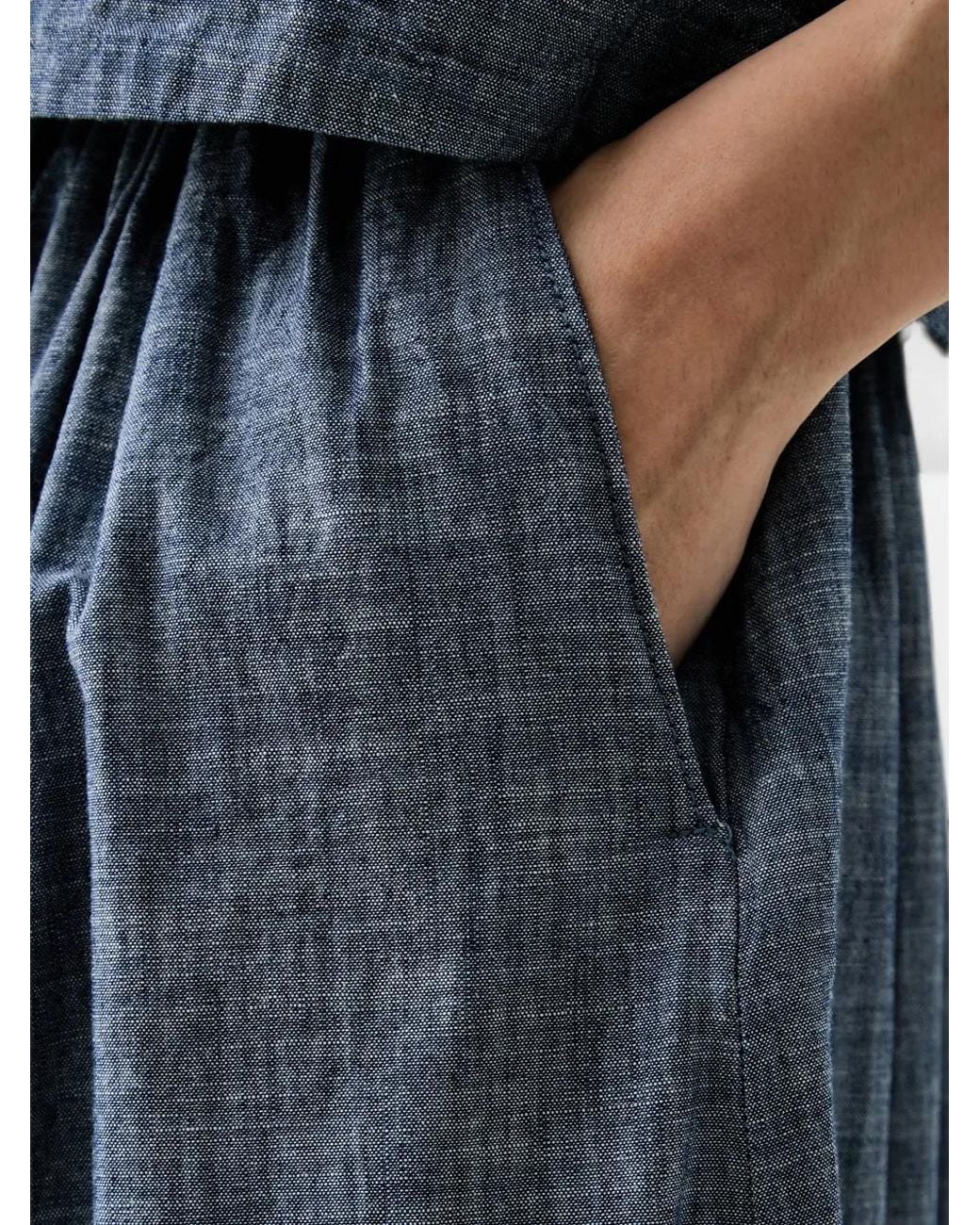 Benetton Blue Pleated-Waistband Midi Full Skirt