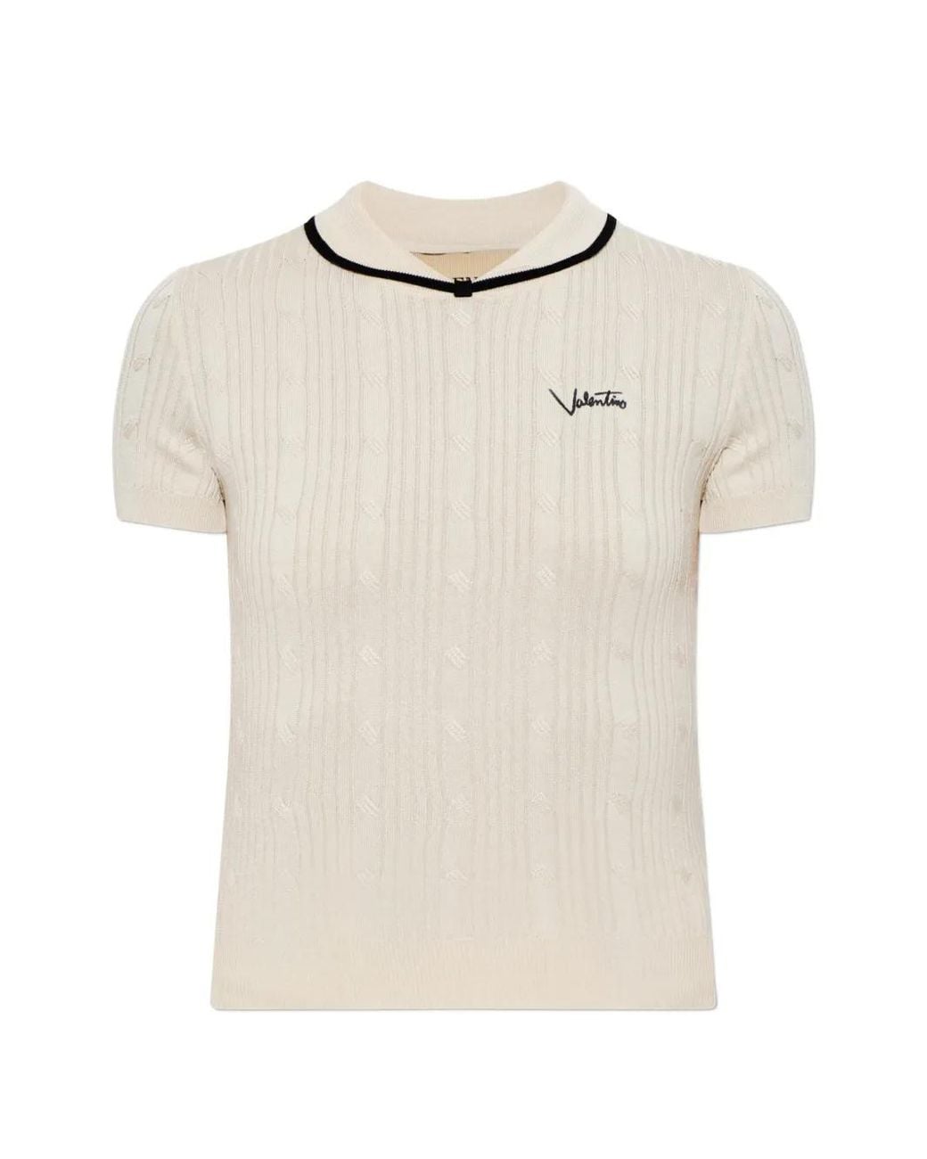 Valentino Garavani Natural Logo-Embroidered Cable-Knit Top