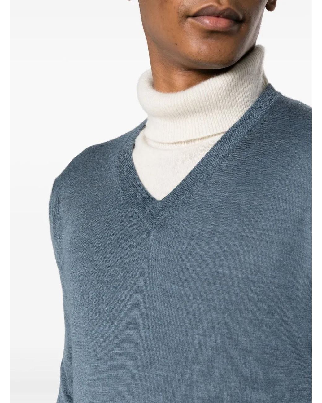 Colombo Blue Fine-Knit V-Neck Jumper for men