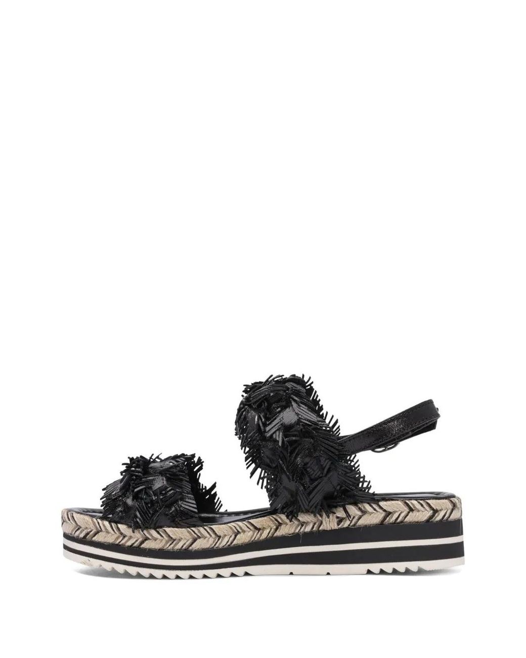 Pons Quintana Black Milan Fringe-Detail Platform Sandals