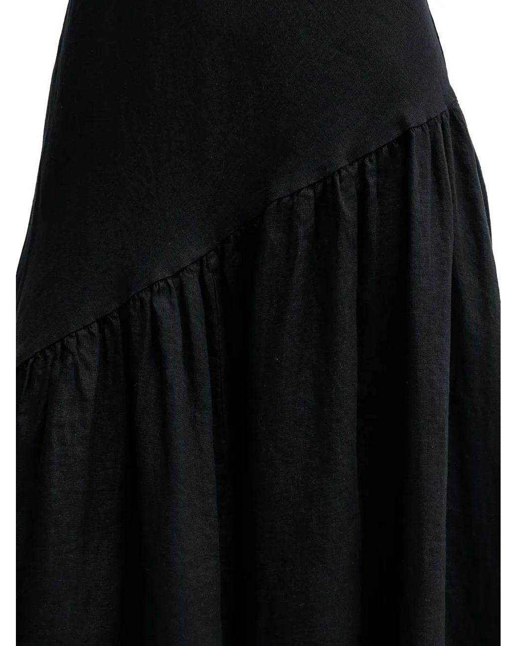 DKNY Black V-Neck Ruffled Midi Dress