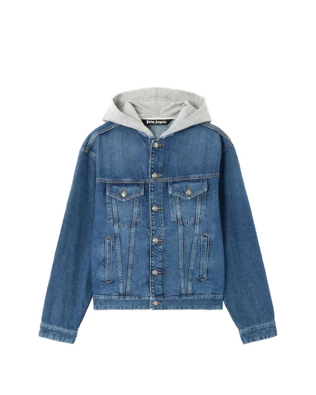 Palm Angels Blue Curved Logo Denim Jacket for men