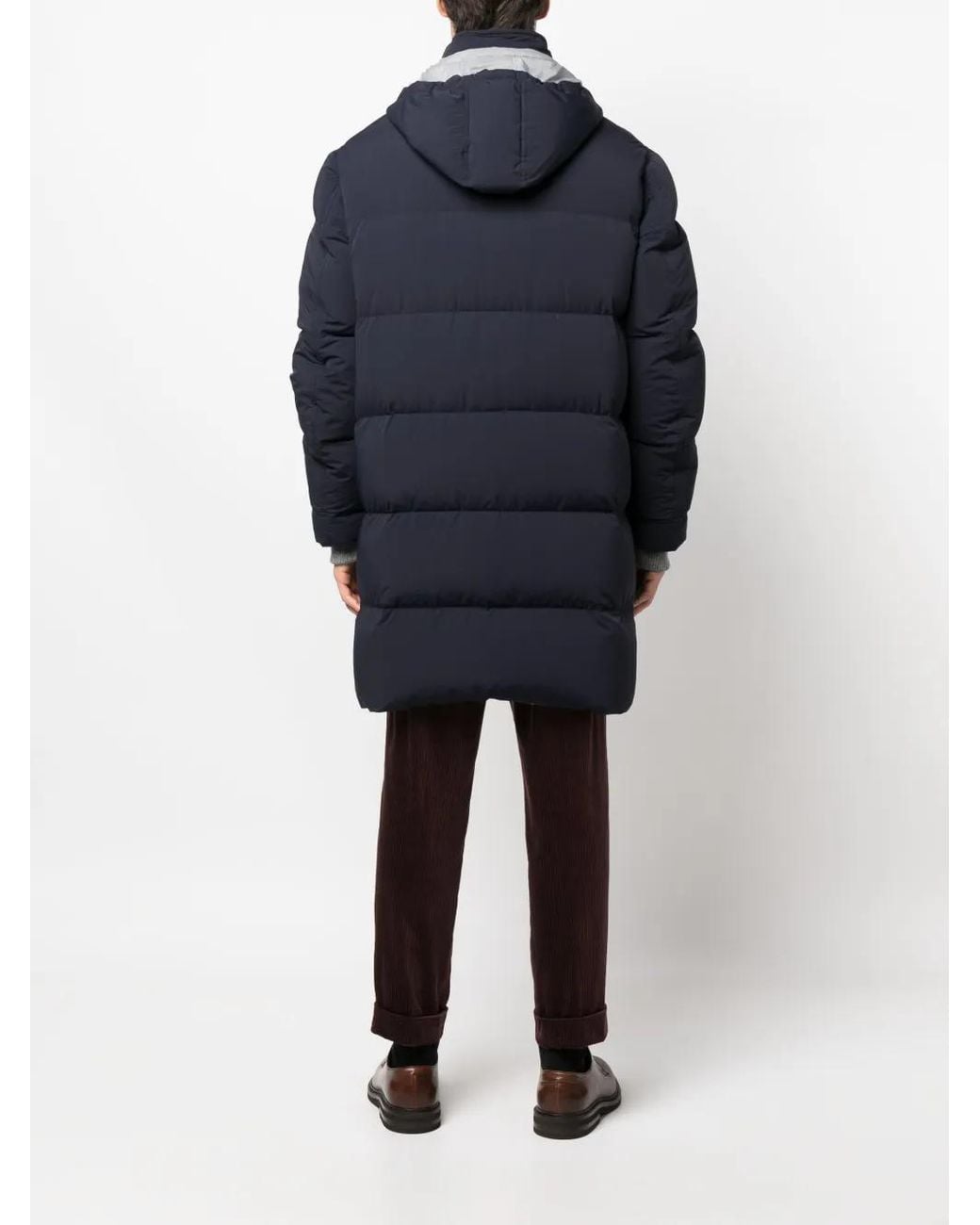 Brunello Cucinelli Blue Hooded Padded Coat for men