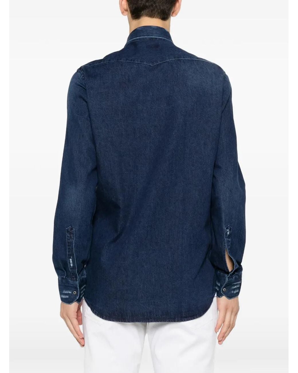 Sartorio Napoli Blue Panelled Denim Shirt for men