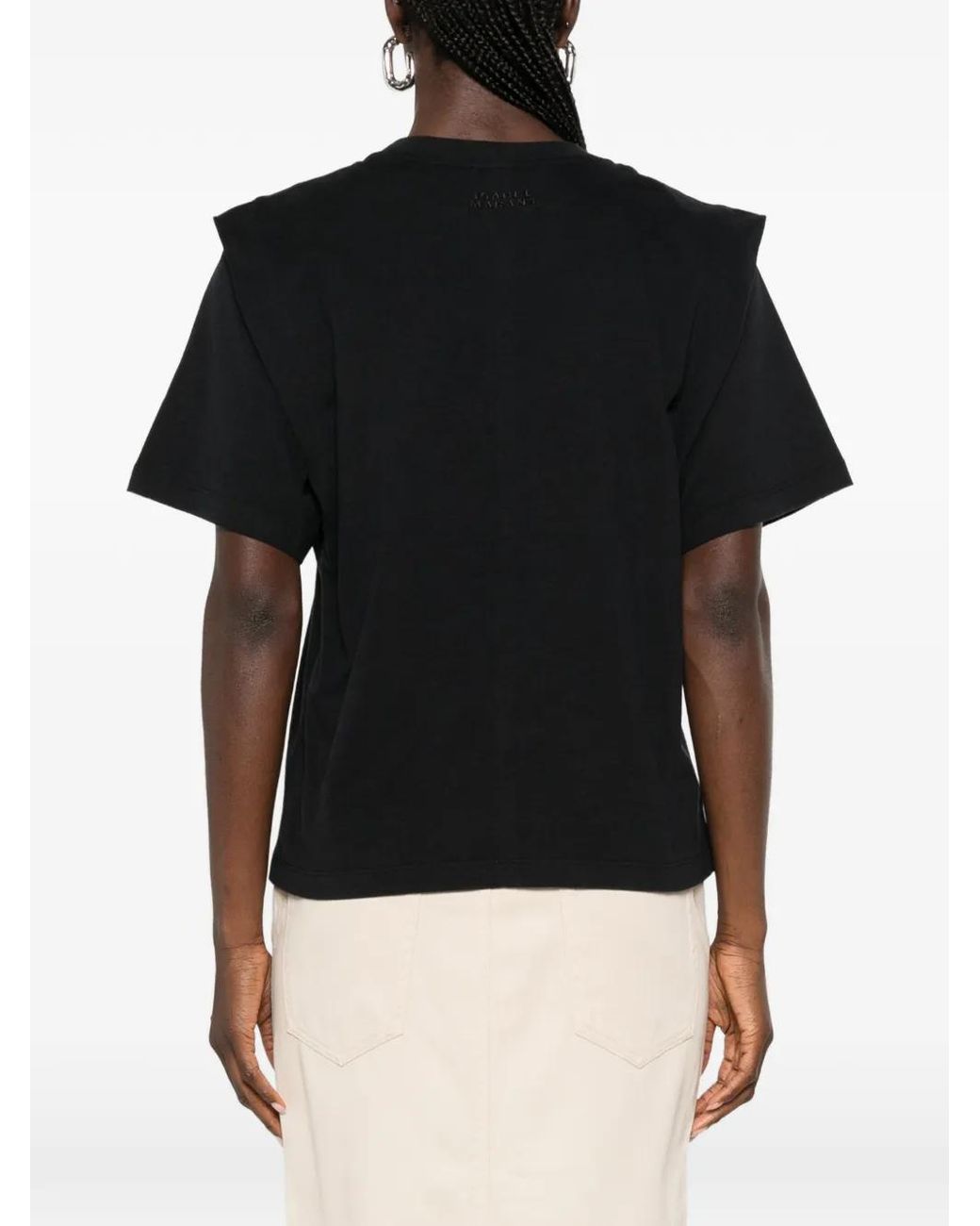Isabel Marant Black Zelitos Plain-Colored Cotton T-Shirt With Shoulder Pads