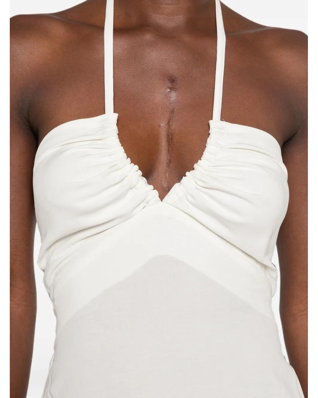 MOUTAKI White Halter-Neck Ruched Maxi Dress