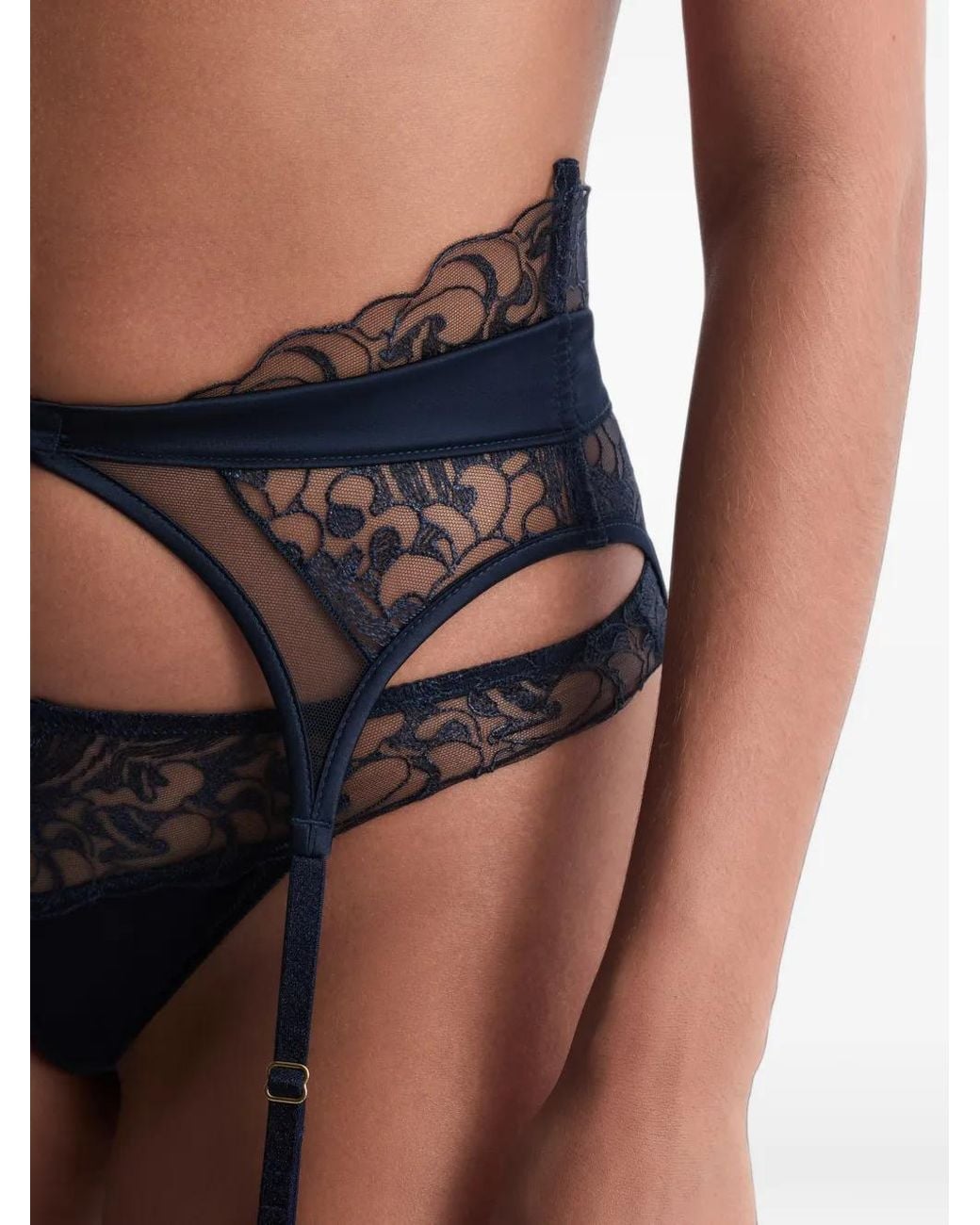 Aubade Blue Satin Memories Embroidered Suspender Belt