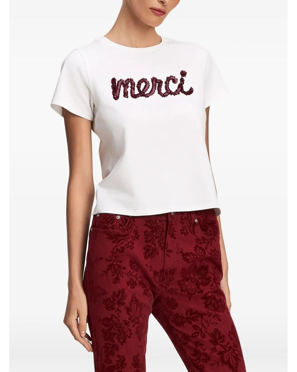 Cinq À Sept White Shrunken Sequin-Embellished Ruffled T-Shirt