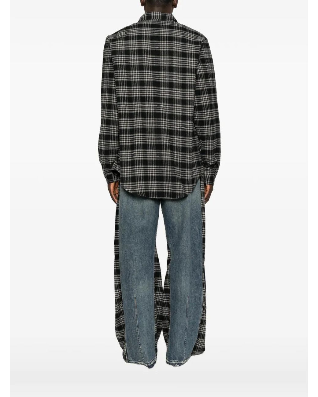 Individual Sentiments Gray Check-Pattern Chest-Pocket Shirt for men