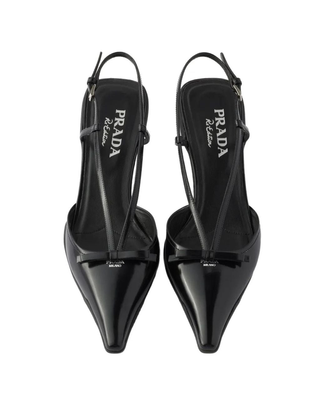 Prada Black Decollete Brushed Leather Slingback Pumps