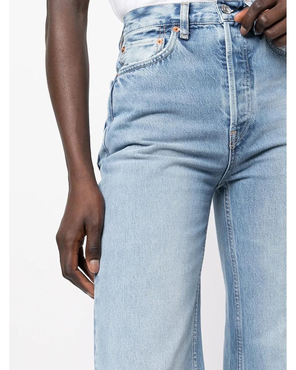 Re/done Blue Raw-Hem Wide-Leg Jeans
