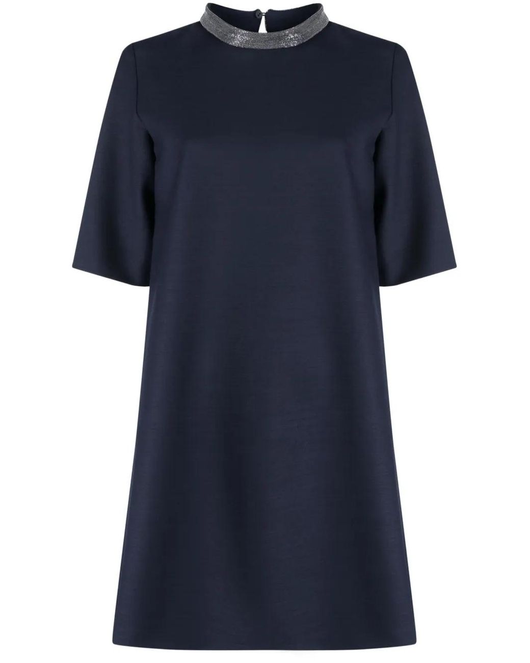 Fabiana Filippi Blue Beaded Round-Neck Minidress