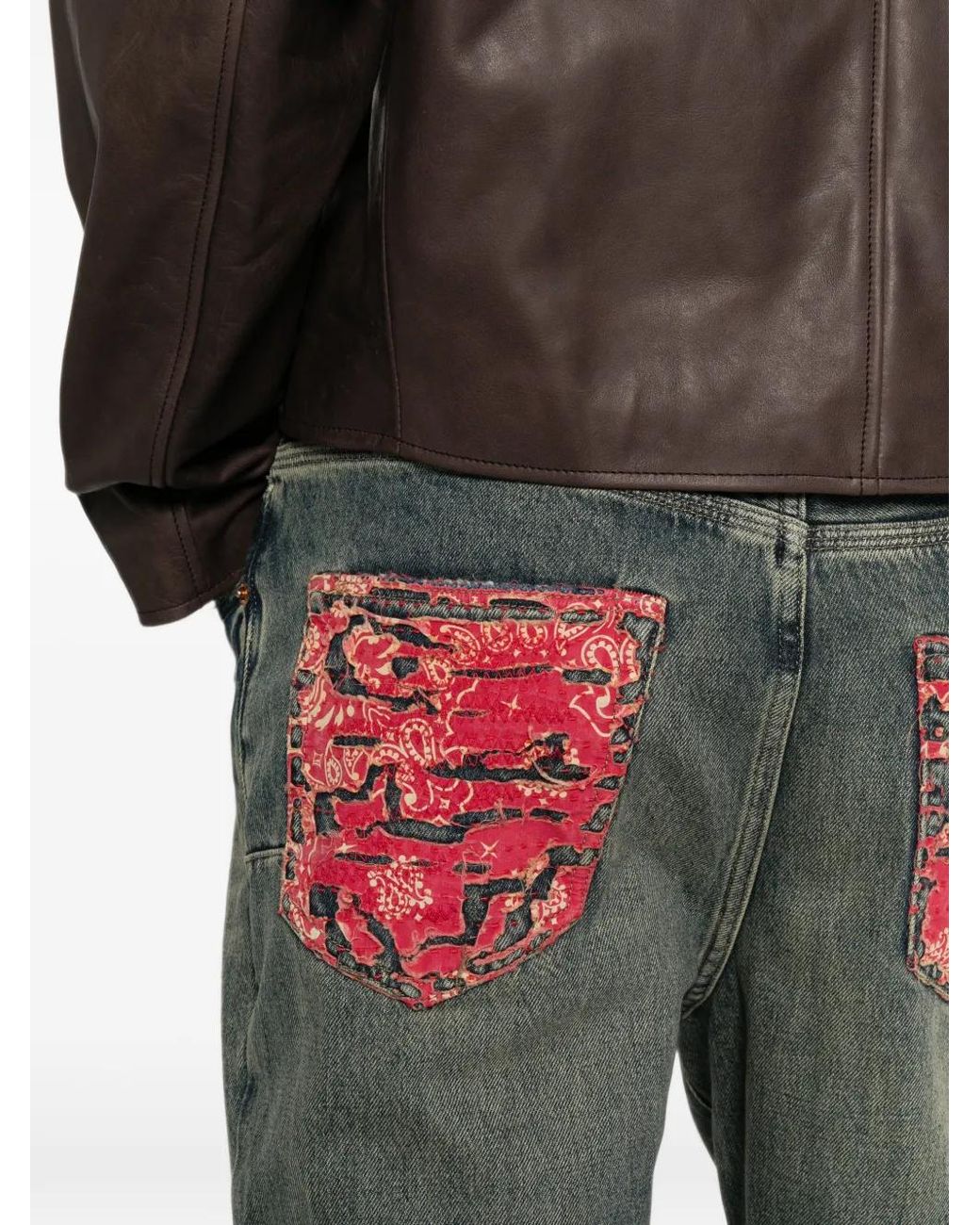 Purple Brand Gray Distressed Paisley-Patch Bootcut Jeans for men