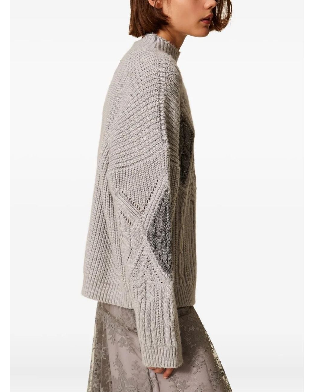 Pull En Maille Torsadée Twinset en coloris Gray