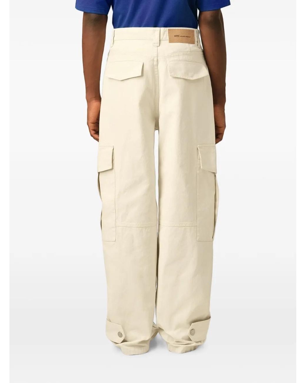 AMI White Baggy-Fit Cargo Cotton Trousers for men