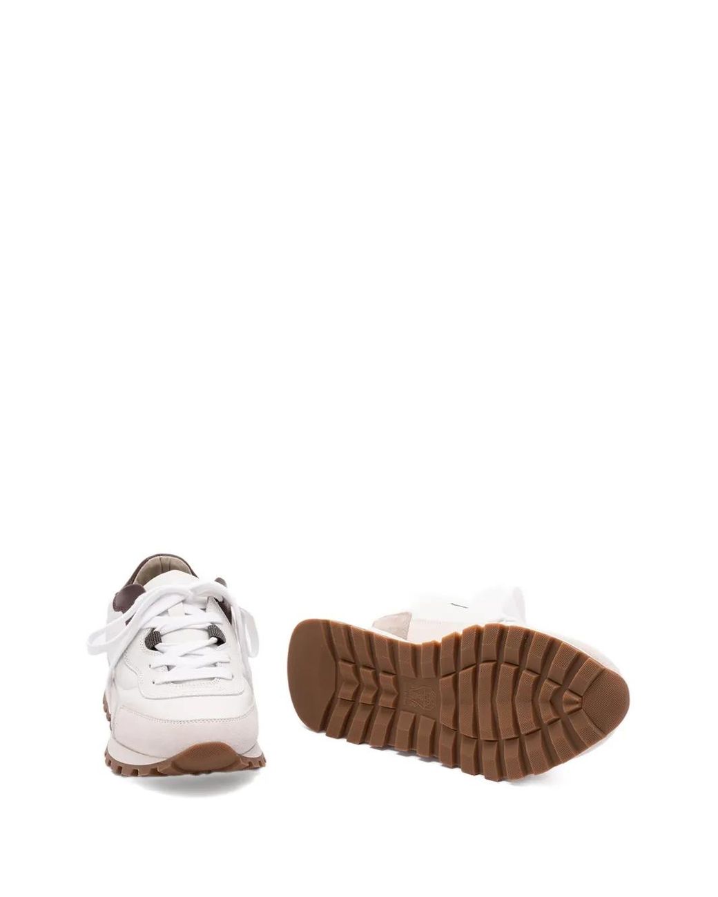 Brunello Cucinelli White Low-Top Leather Sneakers With Monili Detail