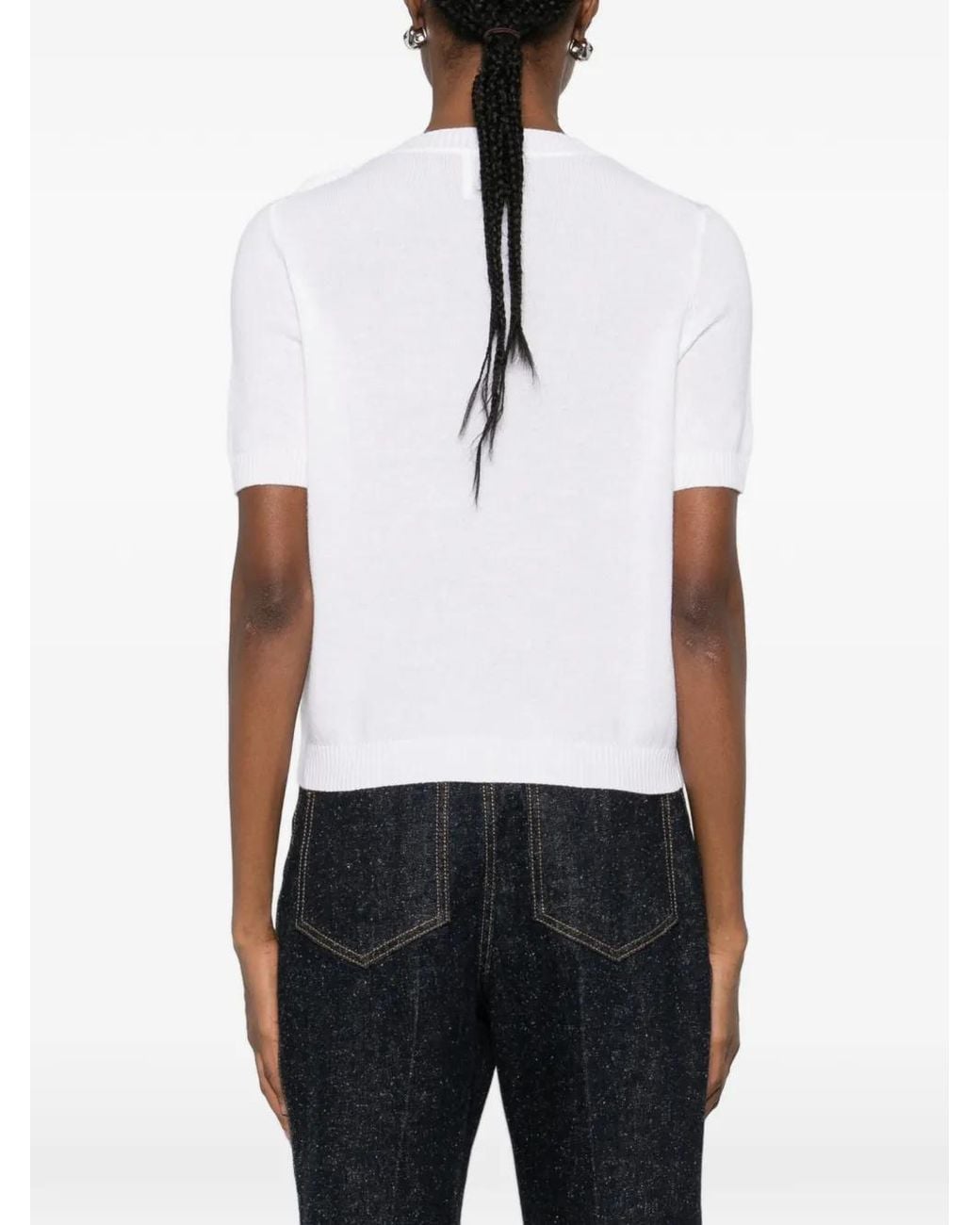 Allude White Flower-Appliqué T-Shirt