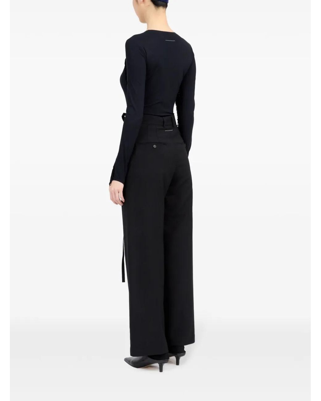 MM6 by Maison Margiela Black Flared Signature Logo Trousers